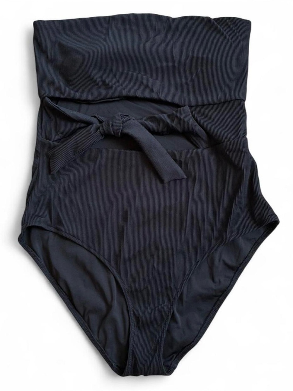 Aerie Ribbed Wrap Strapless One Piece Swimsuit Black XL Ribbed